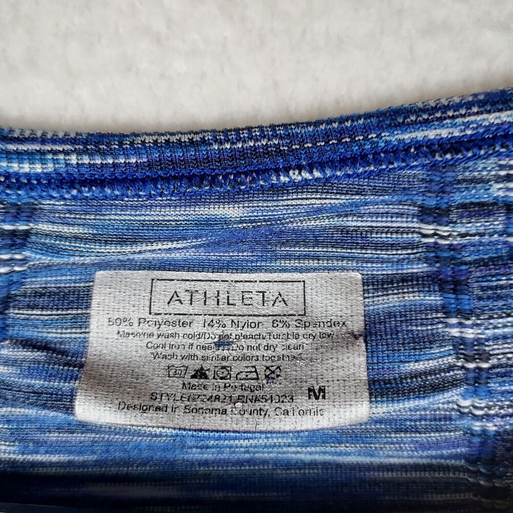 Athleta Women's Medium Blue Space Dye Workout Running Shirt Ruched Sides - Picture 3 of 9